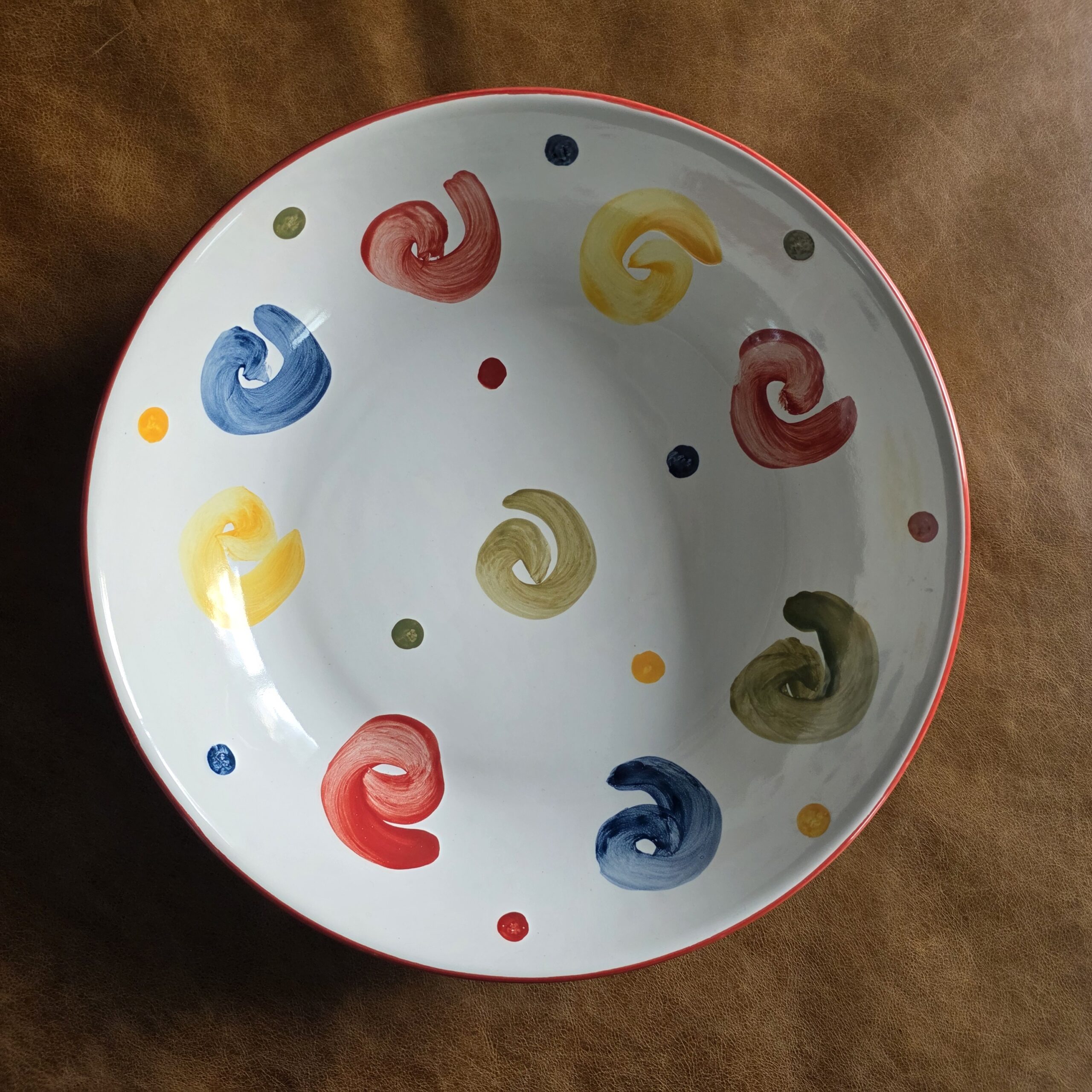 Vintage Pasta Bowl with Multi-Color Swirls