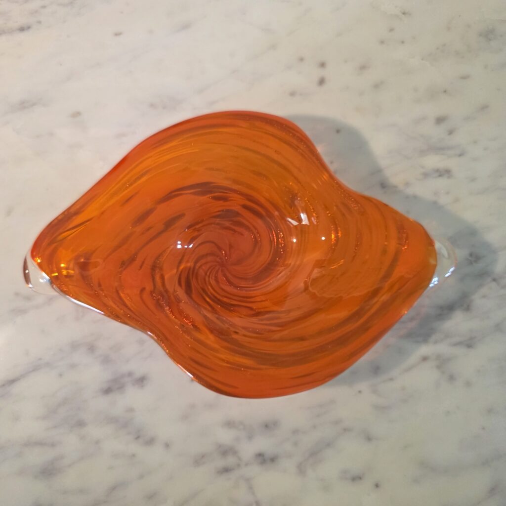 Murano Style Orange Gold Dust Candy Dish